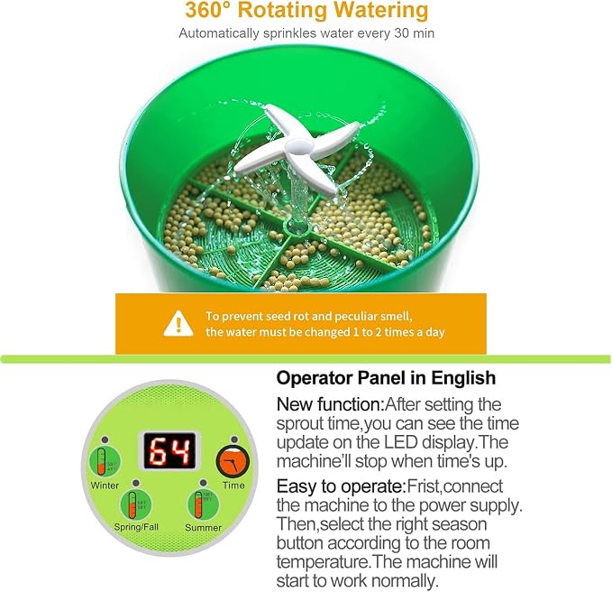 Bean Sprouts Machine, LED Display Time Control, Intelligent Automatic Bean Sprouts Maker, 2 Layers Function Large Capacity Seed Grow Cereal Tool, 110V