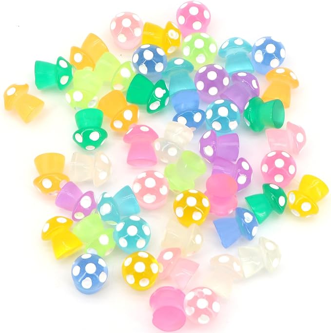 50Pcs Luminous Mini Mushrooms, Small Fairy Garden Mushrooms, Tiny Mushrooms Figurines for DIY Craft Micro Landscaping Decoration