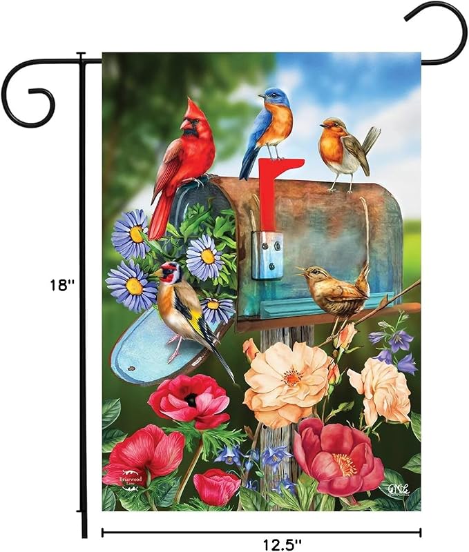 Birds and Mailbox Spring Garden Flag 12.5 x 18 Floral Cardinal Briarwood Lane