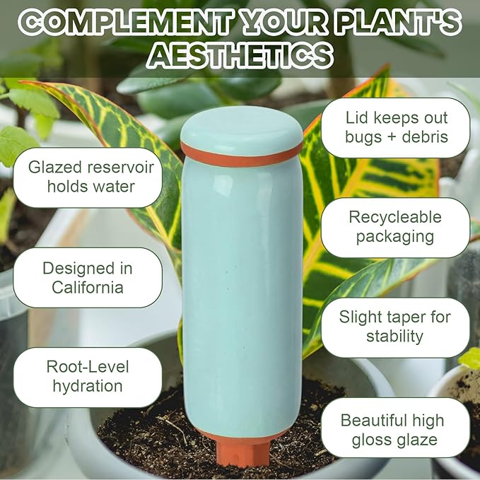 2 Pcs Large Terracotta Watering Spikes Set with Lids 17.5 oz Plant Watering Devices with Mini Shovel Self Water Spikes Plant Globes Insert Gardening Tools for Indoor Outdoor