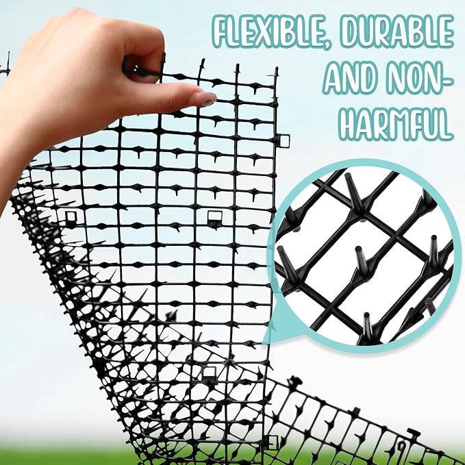 Sanwuta 2 Pcs 26.3 ft Cat Spike Mat Outdoor Cat Deterrent Mat with Spikes Prickle Strips Indoor Dog Digging Deterrent Anti Network Spikes with 10 Staples for Garden Fence(Black)
