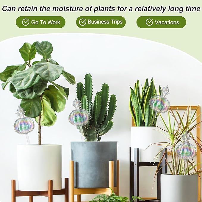 4pcs Plant Watering Globes Self Watering Planter Insert Devices,Glass Watering Bulbs Cactus Shape Automatic Watering Bulbs for Indoor Plants Top-Fill Watering Rainbow Colors