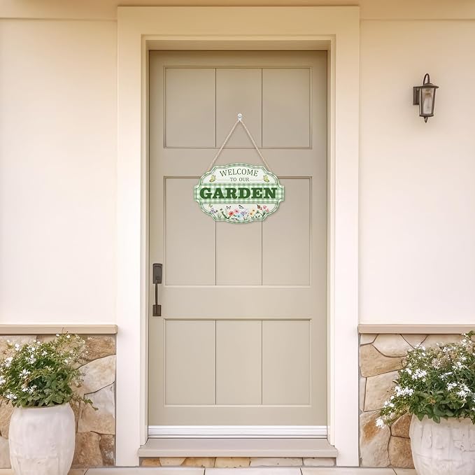 HOURIA 3D Welcome to Our Garden Wood Sign,(11.4”x8”) Gardening Greenhouse Decor, Gardening Sign, Flowers Butterfly Garden Decorations for Outside,Gardening Gifts,Gifts for Plant Lovers