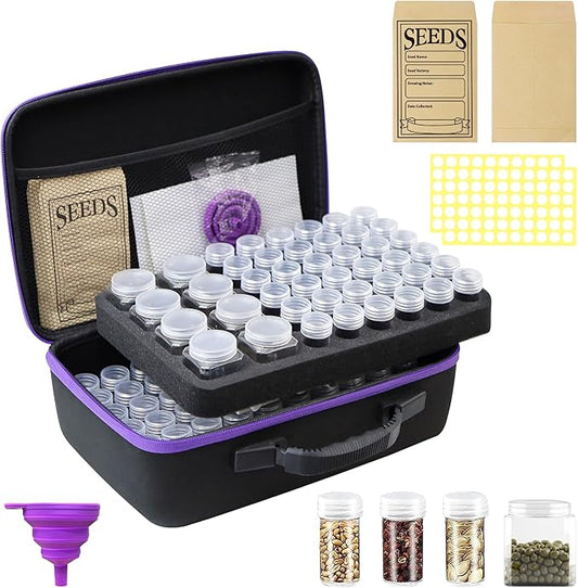 104 Slots Seed Storage Organizer Box with 20 Envelopes, Garden Seed Containers 1 oz 5 oz with Labels, Seed Packet for Plant, Flower,Vegetable Seeds