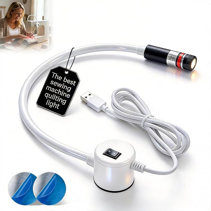 Magnetic Positioning Quilting Light, Sewing Machine Laser Guide, Red Laser Light for Sewing Machine with Crosshair and Magnetic Attachment, Hands-Free Precision Sewing Laser Light Seam Guide (USB)