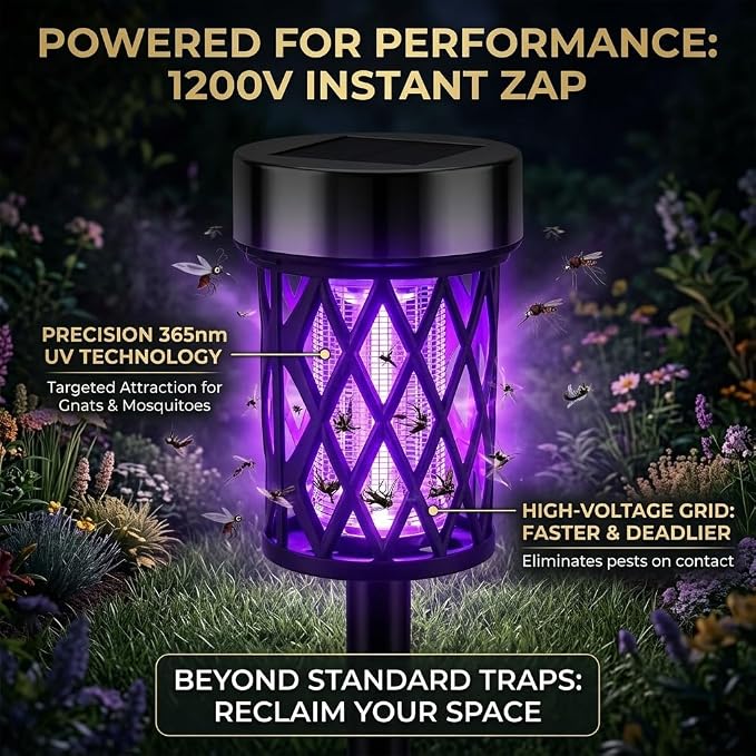4 Pack Solar Bug Zapper Outdoor Waterproof Mosquito Repellent Outdoor Patio Mosquito Trap & Killer for Moths, Gnats, Flies, Small Flying Insect, Solar Powered Fly Zapper for Garden, Patio, Backyard