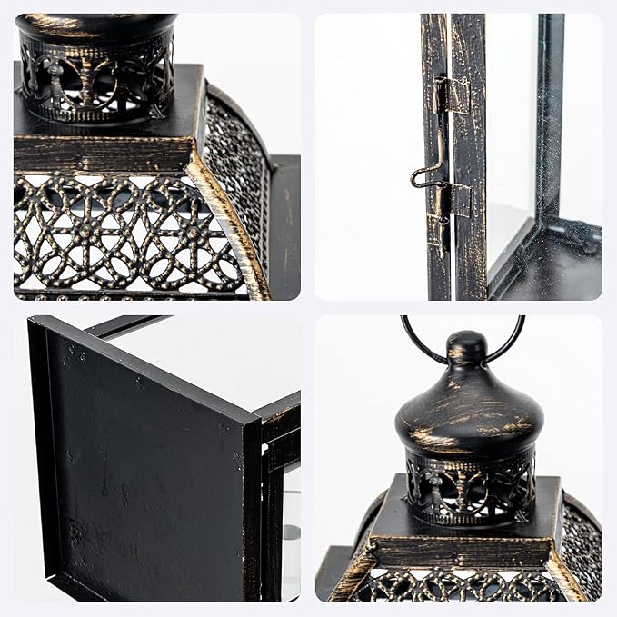 Lanterns Decorative Indoor&Outdoor, 14.4'' Large Black Square Hanging Lanterns, Vintage Metal Candle Holder for Outdoor Patio Front Door Porch Wedding Party Decor