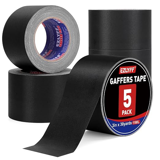 Black Gaff Tape 5 Pack, 3 Inch x 30 Yards Black Gaffers Tape, Waterproof, No Residue, Non-Reflective, Easy Tear Gaffers Stage Tape, 11 Mil Matte Gaffers Tapes for Stage, Photography, Studio.