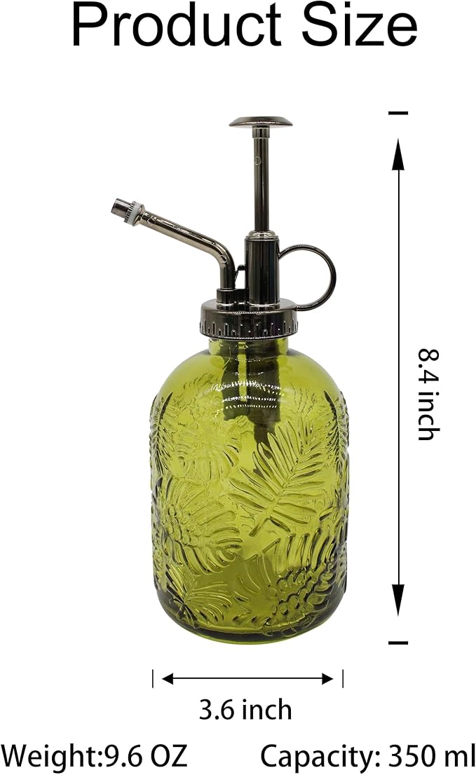 Glass Plant Mister Spray Bottle, 350ML Vintage Plant Spritzer, Succulent Watering Bottle Glass with Top Pump, Small Plants Sprayer Watering Can for Indoor (Yellow Green)