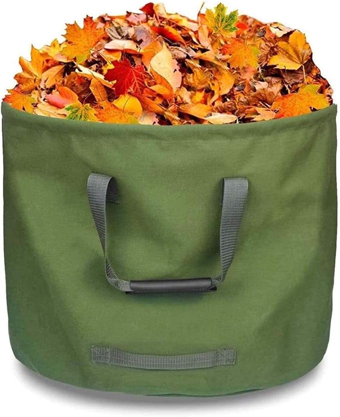 33 Gallon Garden Bag Collapsible, Green Leaf Bag with Military Canvas Fabric, Reusable Garden Waste Bags, Pop Up Gardening Container
