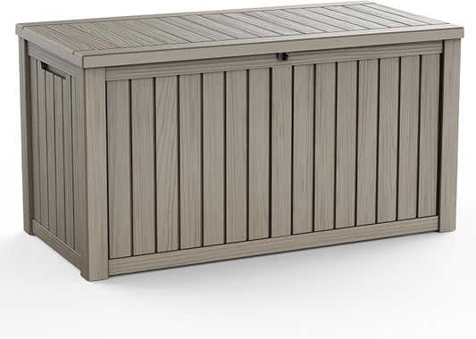 190 Gallon Large Outdoor Storage Box Waterproof, UV Resistant Resin Deck Box with Hydraulic Rod & Lockable Latch for Patio Furniture, Outside Storage Box for Garden Tools, Patio Cushions, Gray