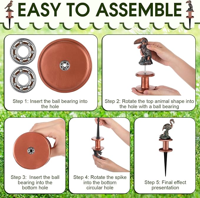 Zonon 6 Pcs Garden Hose Guide Stake Decorative 11.8 Inch Heavy Duty Metal Antique Water Hose Roller Guard Guide Stake Spike Resin Plant Saver Tools for Lawn Yard Garden(Antique Copper,Birds)