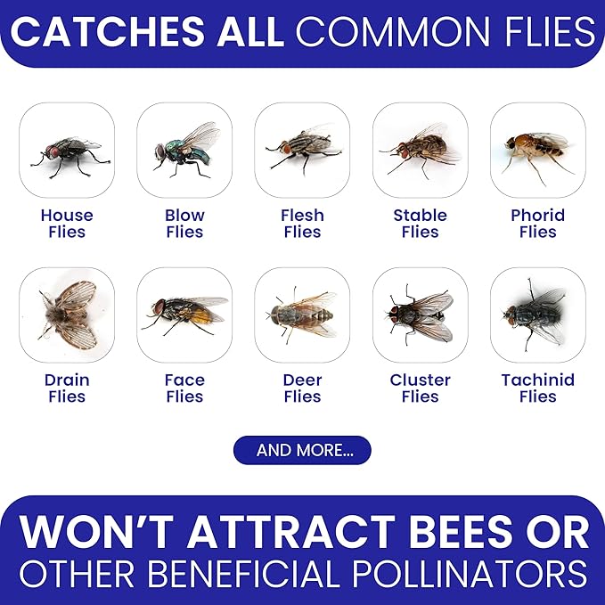 Fly Traps Outdoor Fly Trap for Patio. 2 Non-Toxic Pre-Baited Flies Bags Outdoor Disposable. Hanging Bug Catchers for All Filth Flies Killer for Outside Bug Control in Yard Horse Ranch Trash Can.