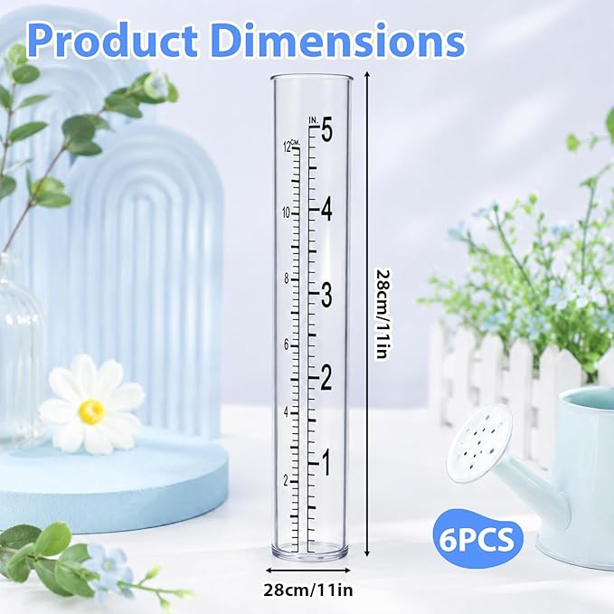 JJUNW 6PCS Rain Gauge Replacement Tubes, 5" Transparent Outdoor Rain Meter Tubes, Plastic Replacement Tube for Lawn Garden Yard Home
