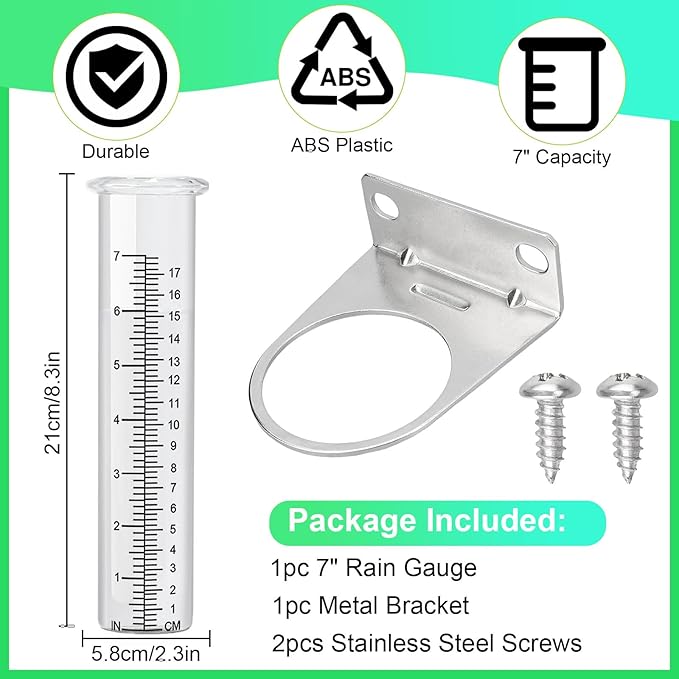 7" Capacity Rain Gauge Outdoor with Stainless Steel Mounting Rack Holder, Wall Mount Hanging Rain Measure Gauge for Yard,Post Mount Rain Gauge Large Rain Gauge Outdoor for Home Yard Garden