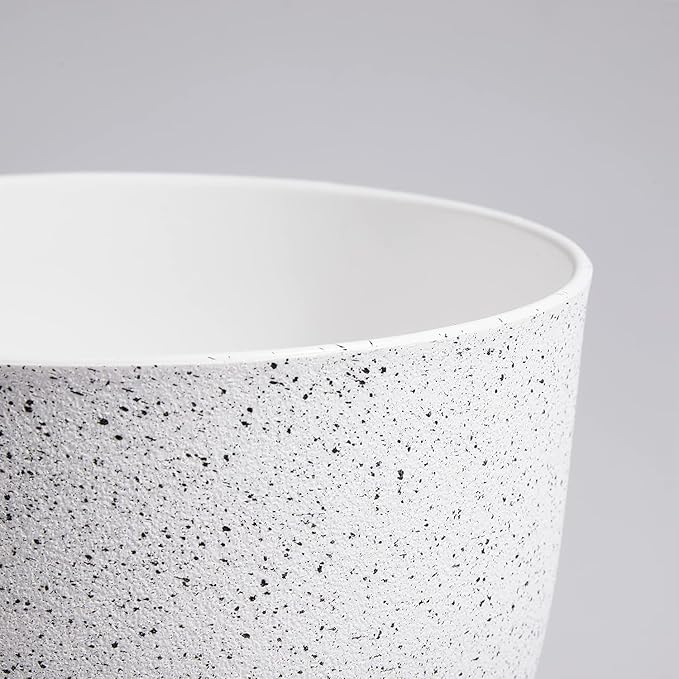 WSMKSZ Large Flower Pots 12/10/9 inch, Set of 3 Modern Decorative Plastic Planters with Drainage Holes and Saucers for Garden House Plants, Plant Pots for Indoor Outdoor Plants, Speckled White