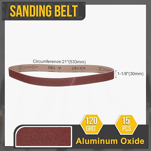 1-1/8 x 21 Inch Sanding Belt, 15 Pcs 120 Grit Knife Sharpener Belts Work Sharpening for Belt Sander Knife Carving Tool Metal Working