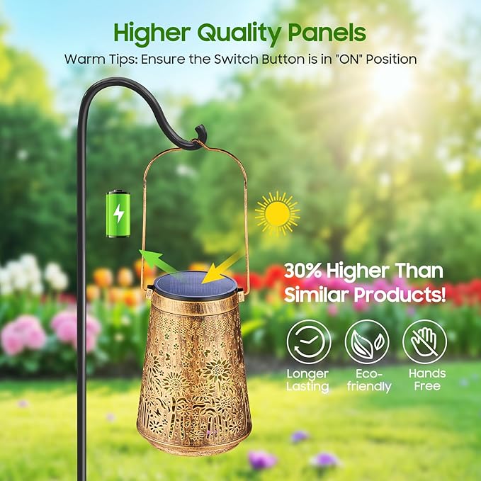 4 Pack Solar Lanterns Outdoor Waterproof Birthday Gifts for Women Mom Grandma, Hollowed-Out Metal Sunflower Hanging Solar Lantern Lights Outdoor Decor, 2 Lighting Modes for Yard, Patio