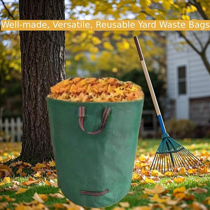 RISETEX 4-Pack 106 Gallon Leaf Bags & Yard Waste Collector - Reusable Standable Lawn/Garden/Camping Recycling Bags with 4 Handles, Portable Leaf Storage Container