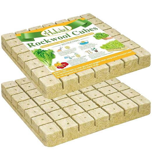 Halatool 1.5 Inch Rockwool Cubes Garden Rock Wool Grow Cubes Starter Plugs for Hydroponics Soilless Cultivation Seedlings Cuttings Clone Plants Germination Start (2 Sheets, 98 Plugs in Total)