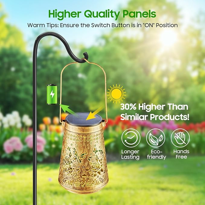 4 Pack Solar Lanterns Outdoor Waterproof Birthday Gifts for Women Mom Grandma, Hollowed-Out Metal Butterfly Hanging Solar Lantern Lights Outdoor Decor, 2 Lighting Modes for Yard, Patio