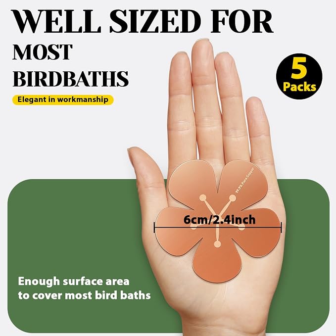 5Pcs Bird Bath Copper Disk 99.99% Pure Copper Purification Disk 0.6mm for Natural Physical Water Cleansing Universal All Season Fit for Purifying Outdoor Birdbaths,Bowls and Garden Fountains( Flower)