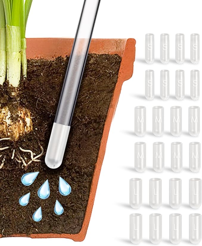 NiHome 24-Pack Silicone Slow Flow Reducer Caps (S/M/L Size) for 7-11mm Watering Globe Stems, 3-Hole Controlled Water Release, Universal Accessories for Indoor/Outdoor Plants, Glass & Plastic Globes
