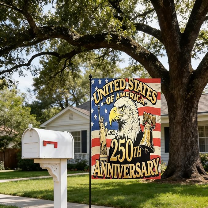 250 Anniversary usa Garden Flag 12x18 Double Sided, 1776-2026 USA 250th Anniversary Patriotic Yard Decor Vintage US Map Flag
