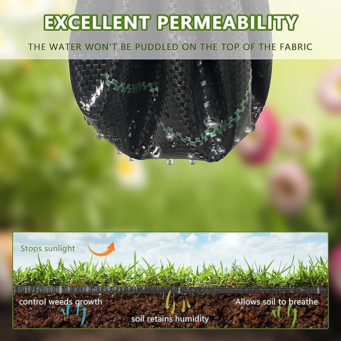 1.4ftx50ft Weed Barrier Landscape Fabric Heavy Duty，Weed Block Gardening Ground Cover Mat, Weed Control Garden Cloth ，Woven Geotextile Fabric for Underlayment，Commercial Driveway Fabric