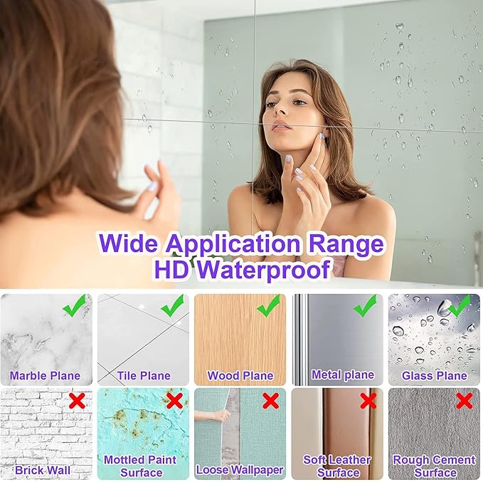JUNEBRUSHS 4 Pack Self Adhesive Acrylic Mirror, 12X 12 Inch Mirror Tiles,Flexible Plastic Mirrors Sheets Wall Stickers,2MM Thick Mirrors,Frameless Small Mirror