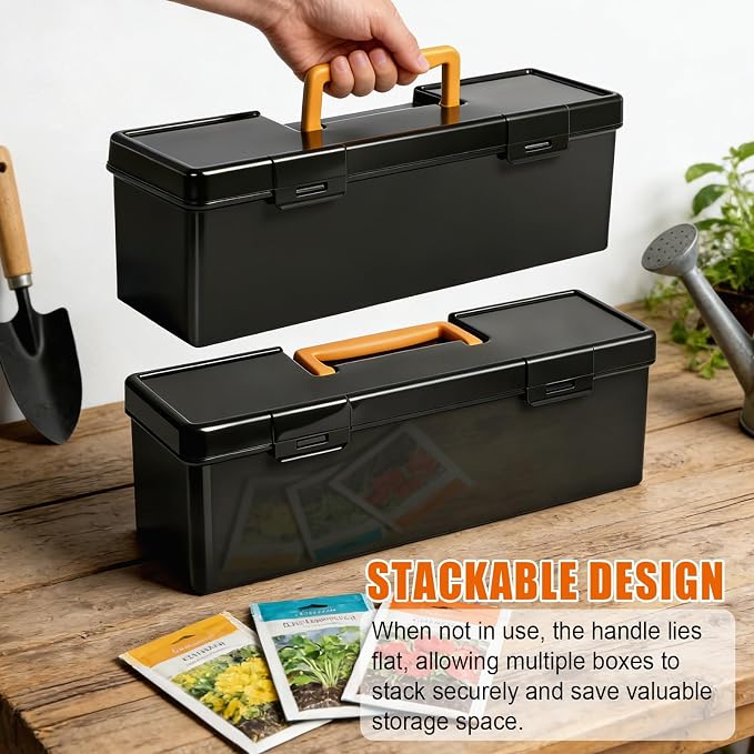 tutata Seed Packet Organizer Box Plastic Portable Seed Packet Storage Box, Seed Storage Organizer - Black