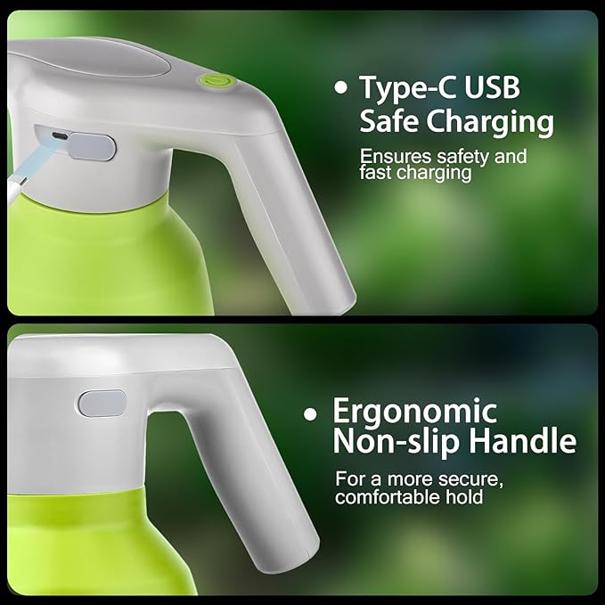 Electric Spray Bottle 2L/0.5 Gallon Plant Mister, Automatic Watering Can Rechargeable Battery Powered Garden Sprayer with Adjustable Nozzle for Plants Fertilizing,Weeding and Cleaning (Green)