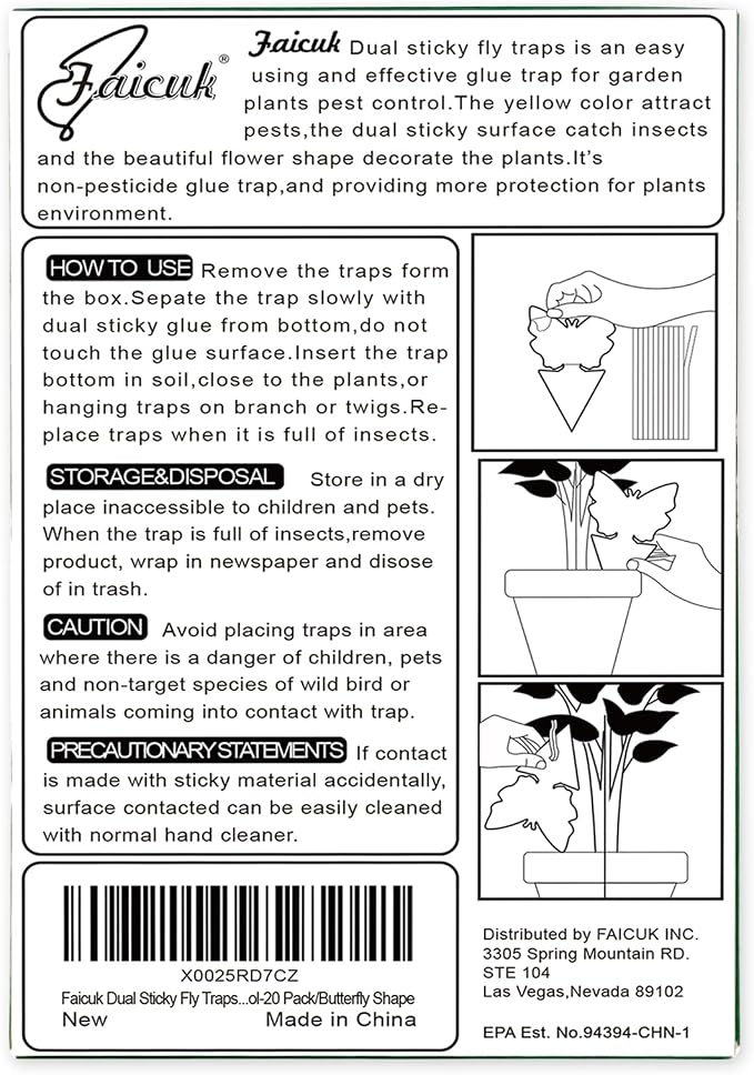 Faicuk Dual-Sided Yellow Sticky Fly Traps for Plant (20 Pack Butterfly)