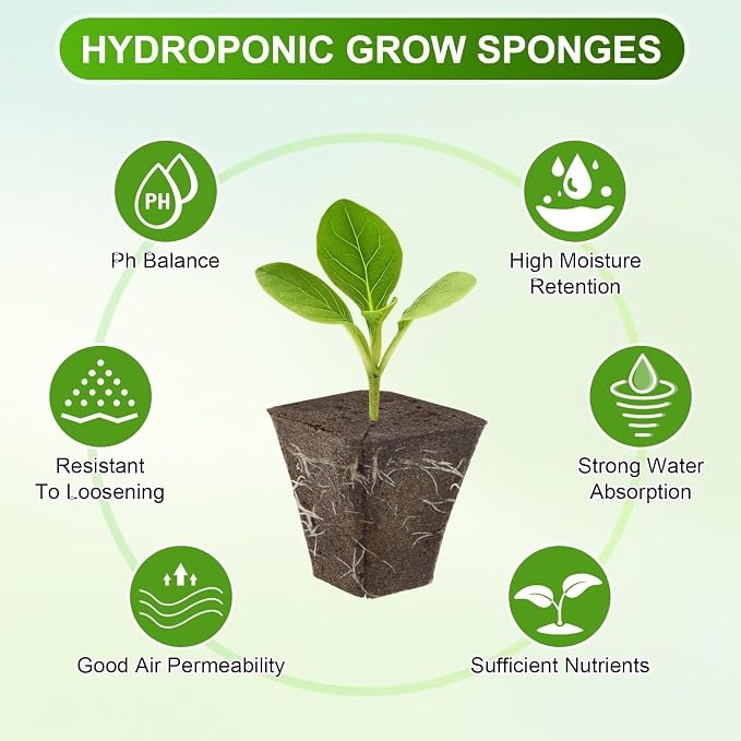 M METERXITY 50-Pack Grow Sponges, 1.7x0.8x1.8 Inch Replacement Root Growth Sponges Seed Pods for Plant Rooting/Seed Germination/Hydroponic Gardens System Supplies, Starter Plug for Seeds