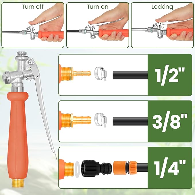 36" Sprayer Wand All Metal Replacement Sprayer Wand, Suitable for 1/2" Hose Quick Connector, 1/4" & 3/8" & 1/2" Brass Barb Spray Wand, Built-in Shut Valve Stainless Steel Spray Wand