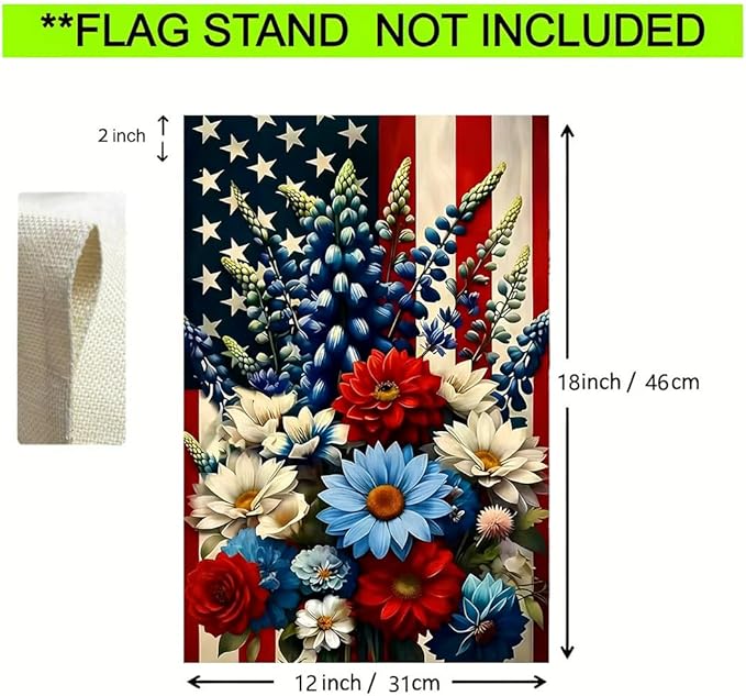 4th of July Patriotic Garden Flags 12x18 Double Sided, Small Burlap Summer Memorial Day Independence Day Floral Garden Flag Fourth of July Decorations Outdoor Yard Flags for Outside Lawn Porch Decor