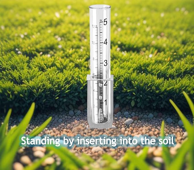dgudgu 4 Set Rain Gauge Outdoor with Stainless Steel Rack Holder Transparent Rain Guage Plastic Rain Gage for Standing On Filed Or Mounting Wall,Yards, Lawns, Pathway, Patio