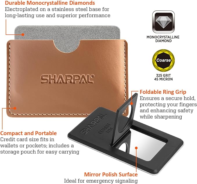 SHARPAL 113N Credit Card-Sized Diamond Sharpening Stone, Coarse 325 Grit Pocket Knife & Tool Sharpener, Portable and Convenient for On-the-Go Use Fathers Day Gift