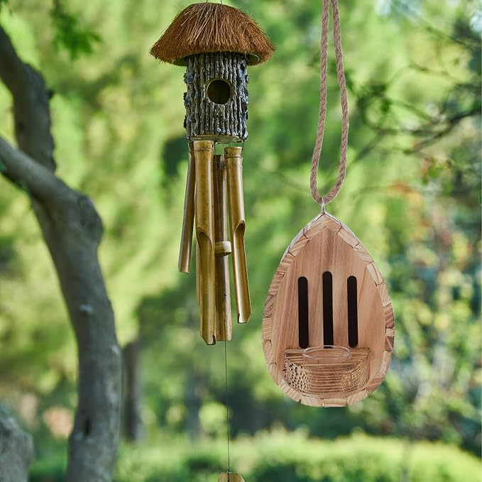 Uonlytech Wooden Butterfly House with Feeder Hanging Garden Butterfly Habitat Refuge Nesting Box for Patio Yard Wildlife Feeding and Decoration