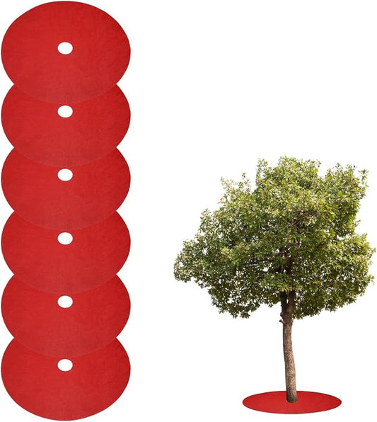 HARFINGTON 6pcs Tree Mulch Ring 36.2 Inch Non-Woven Round Tree Protector Weed Barrier Mat Plant Cover Rings for Weed Grass Control Root Protection, Red