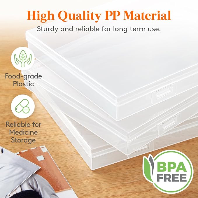 Lifewit 1 Pcs Photo Storage Set with 9 pcs 5"x7" Inner Photo Box& 28 x 22 cm/11x8.5 Transport Case, Craft Organizer for Seed Cards Pictures Office Supplies with 1 Sheet Label Sticker, Clear