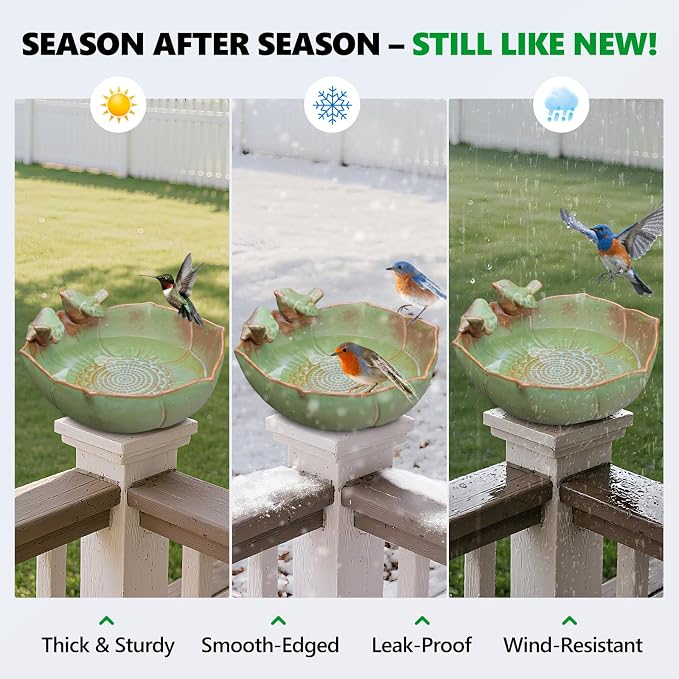 Ceramic Bird Bath for Outdoors, 10.1" Ground Ceramic Bird Baths Bowl for Outside, Garden Bird Baths Weather Resistant, Birdbath for Deck, Balcony, Lawn