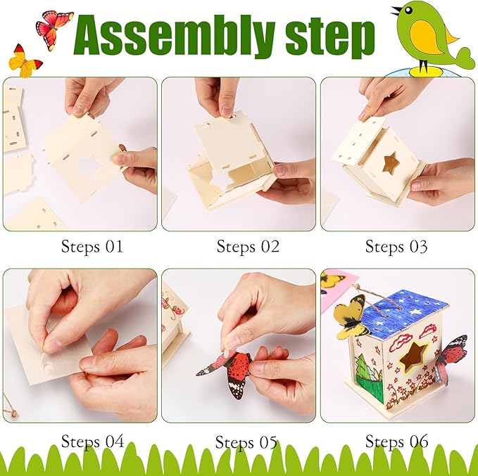 Outus 24 Pcs Wooden DIY Birdhouse Kits for Kids to Build, 4 Shapes Birdhouse Kit Wooden Unfinished with Butterfly Sticker for Boy Girl Arts Crafts(Classic)
