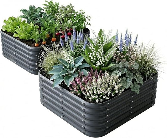 2-Pack 4x1.5ft Galvanized Raised Garden Bed, Outdoor Planter Bed, Metal Planter Box for Gardening and Planting,Dark Grey