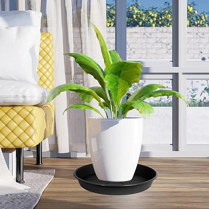 OVZILKI 2 Pack of Plant Saucer 10 inch, Black Plastic Flower Plant Pot Saucer, Heavy Duty Plant Drip Trays Saucers for Indoor, Plant Water Tray for Planters