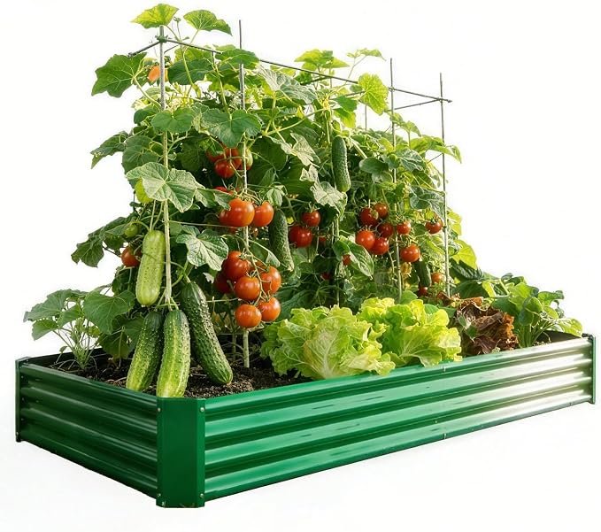 Metal Galvanized Raised Garden Bed Kit, 6 x 3 x 1 ft Galvanized Steel Raised Garden Planter Box Outdoor with Open Base for Growing Vegetables/Flowers/Herbs/Fruits/Succulents, Rectangle, Green
