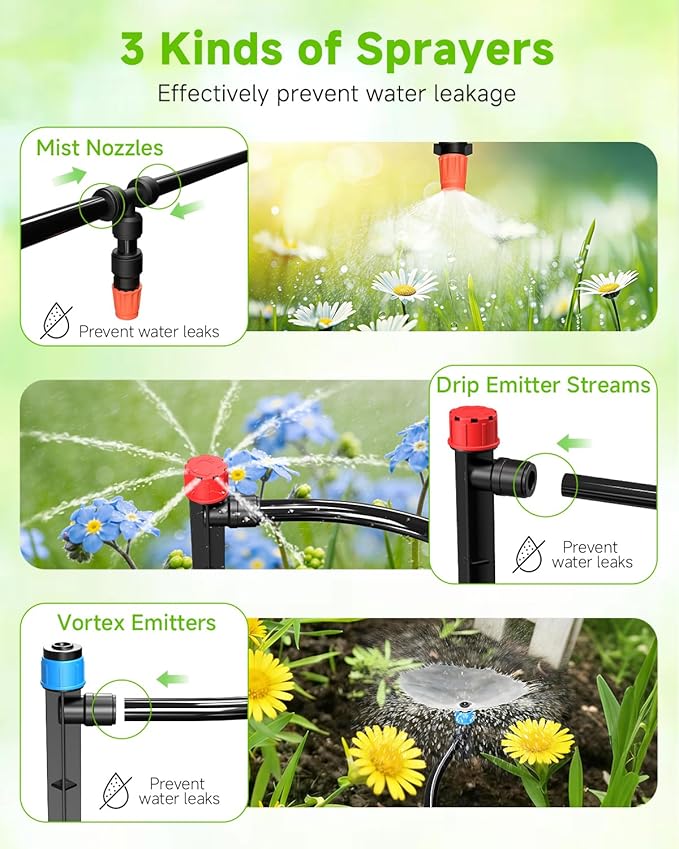 246FT Drip Irrigation System with LCD Timer, Automatic Watering System Kits,1/2 Inch Hose 1/4 Inch Distribution Tubing 3 Sprayer Types, for Garden, Greenhouse, Garden, Lawn