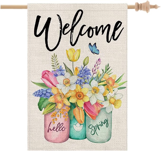 CROWNED BEAUTY Garden House Flag Floral Mason Jar Double Sided (Multi-Spring, 28"X40")