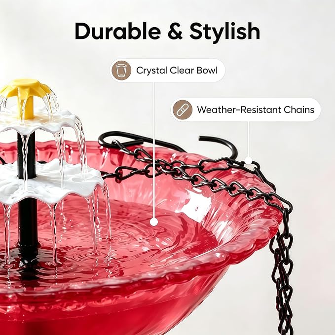 2026 New Solar Bird Bath Fountain, Large Hanging Cascade Water Bowl with Solar Pump, Outdoor Fountain for Hummingbirds, Garden, Patio & Backyard Decor (Purple)