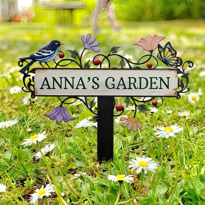 Personalized Metal Yard Sign, Custom Metal Stake Decor, Bird, Butterfly & Flower Design, Gift for Garden Lovers, Garden Decor (Bird, Butterfly & Flower)